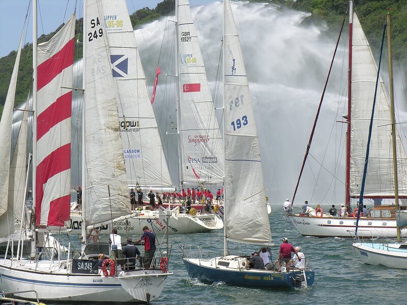 Many different sailing boats attending the World Yacht Race